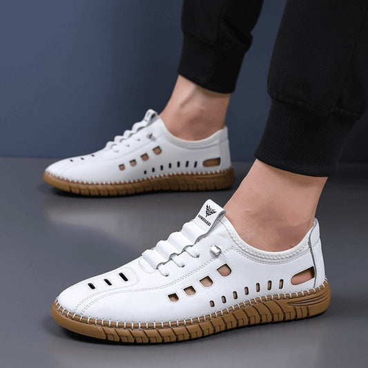 2025 Summer hollow breathable leather sandals