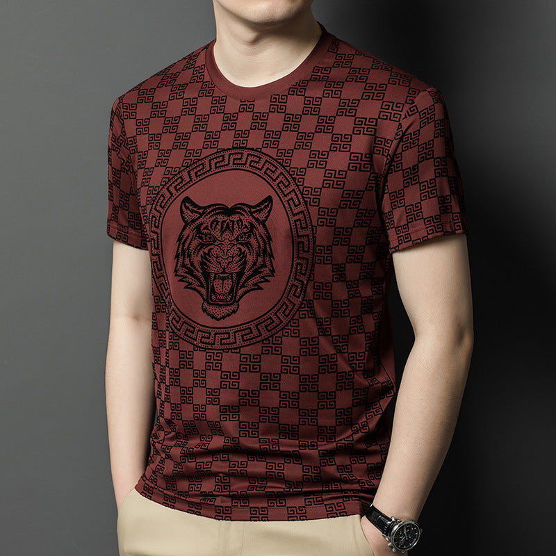 hou407-Mulberry silk fashion print quick-drying T-shirt