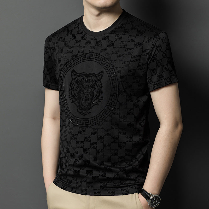 hou407-Mulberry silk fashion print quick-drying T-shirt