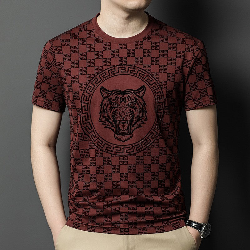 hou407-Mulberry silk fashion print quick-drying T-shirt