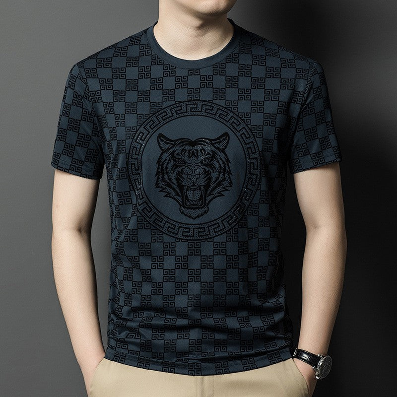 hou407-Mulberry silk fashion print quick-drying T-shirt