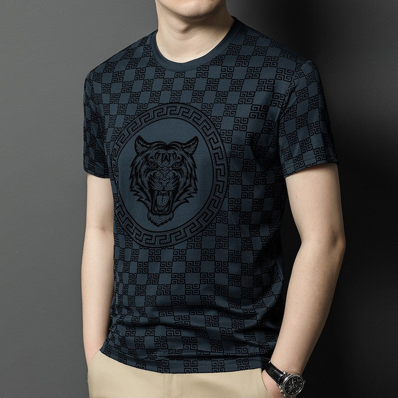hou407-Mulberry silk fashion print quick-drying T-shirt