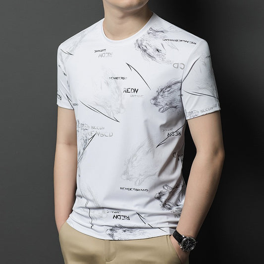 hou422-Summer Korean men's printed loose casual T-shirt