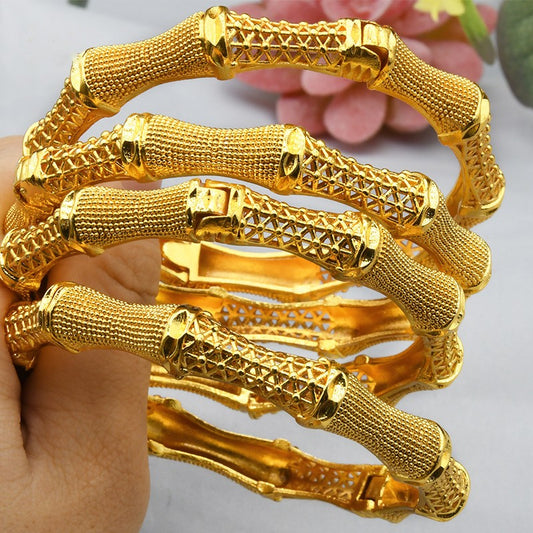 Luxurious style hollow carved gold bracelet