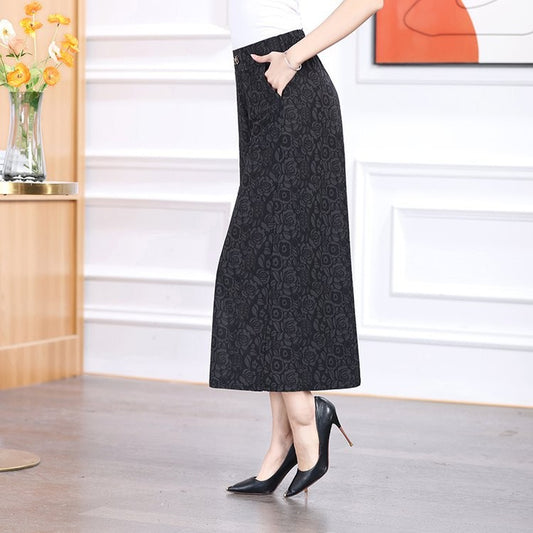 jk593-Summer high waist fashionable jacquard wide leg pants for women