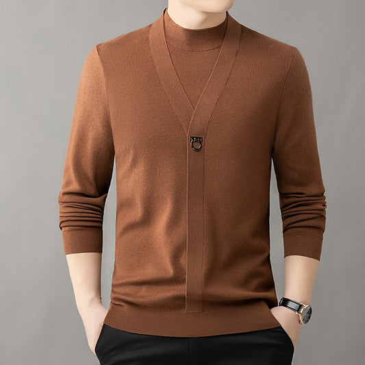 hins156-Men's spring and autumn casual all-match fake two-piece sweater