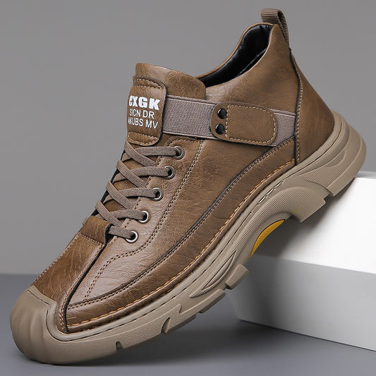 cpy64-Men's autumn casual high top leather shoes
