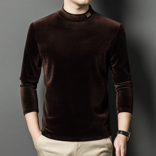 zq294-Men's half turtleneck suede long sleeve sweatshirt