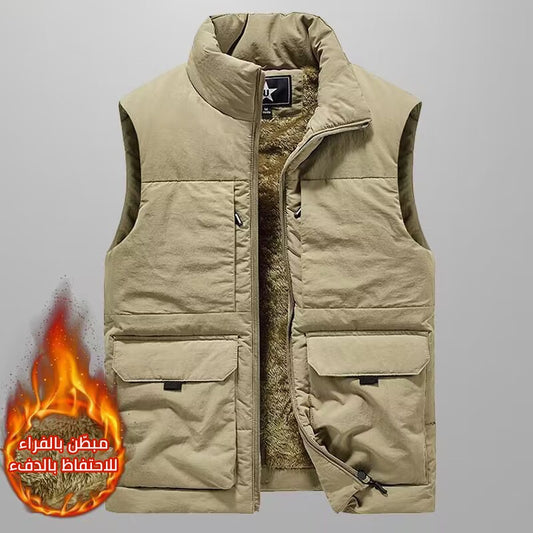 cm155-Men's Fleece-Lined Thickened Outdoor Multi-Pocket Vest