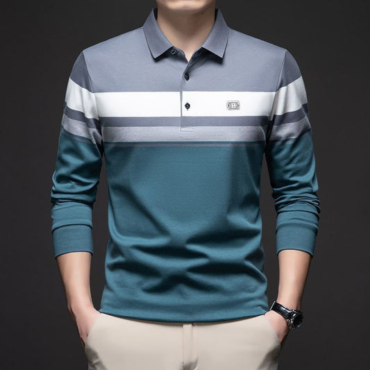 de785-Men's business high-end long-sleeved polo shirt