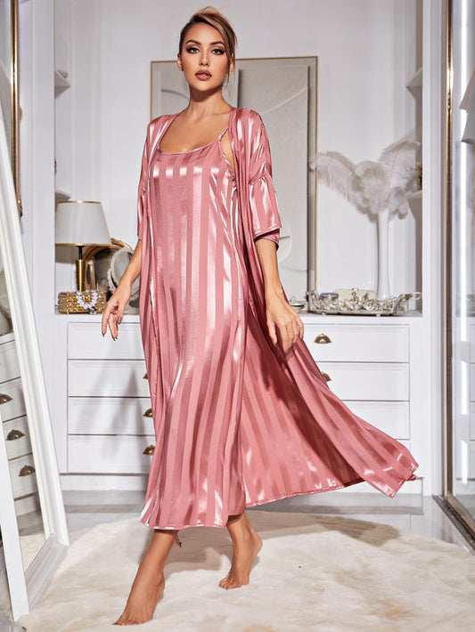 cm243-Women's Smooth Ice Silk Suspender Pajama Set