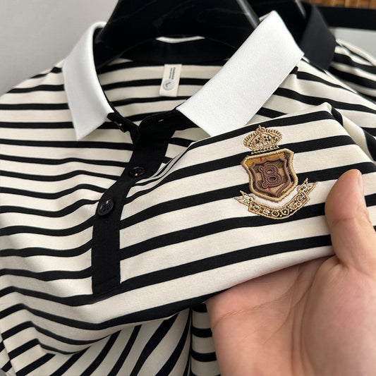 2025 Men's Fashion Casual Striped Short Sleeve Polo Shirt