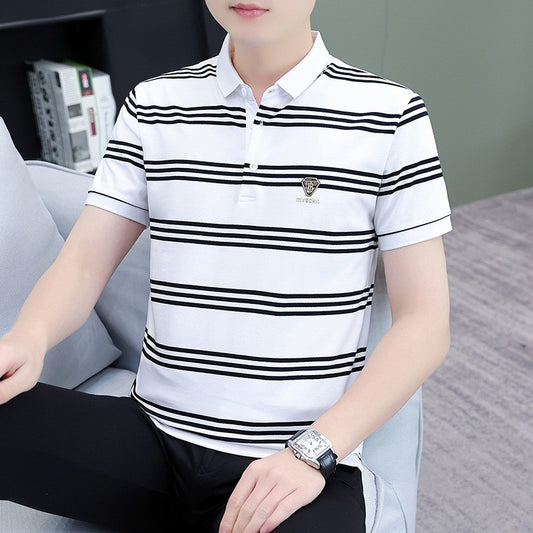 zd321-Men's casual short-sleeved striped T-shirt