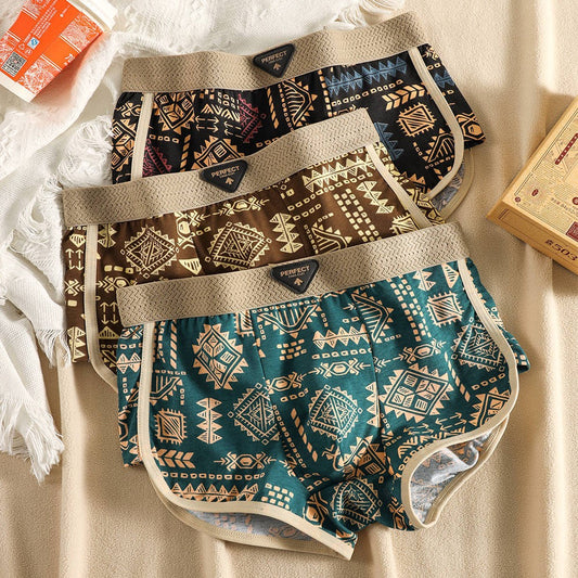 bk548-Men's American retro ethnic style pure cotton panties