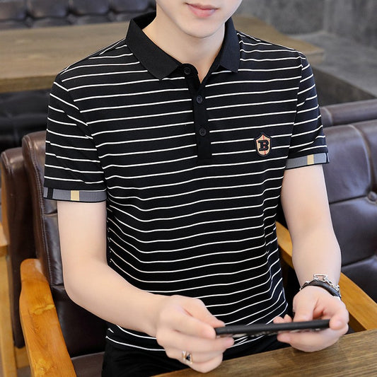 2025 Men's Fashion Striped Embroidered Lapel Short Sleeve Polo Shirt(cm279)