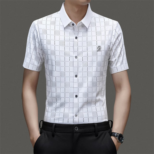 de802-Men's summer business short-sleeved shirt