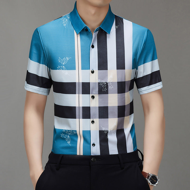 zd337-Men's ice silk elastic business short sleeves