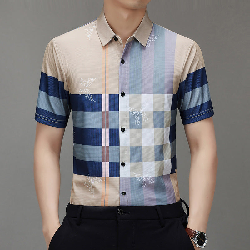 zd337-Men's ice silk elastic business short sleeves