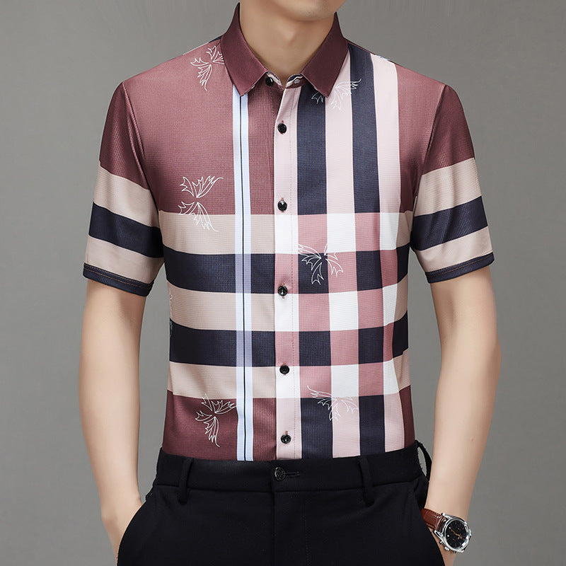 zd337-Men's ice silk elastic business short sleeves