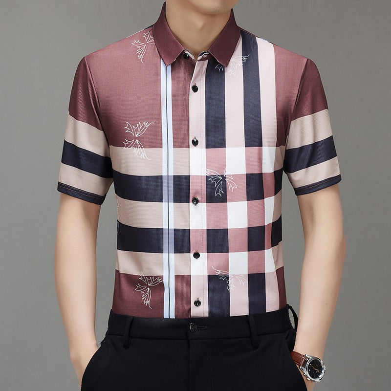 zd337-Men's ice silk elastic business short sleeves