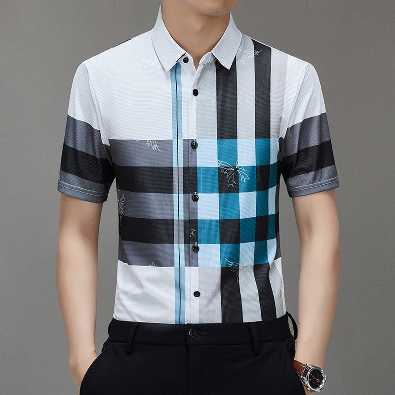 zd337-Men's ice silk elastic business short sleeves