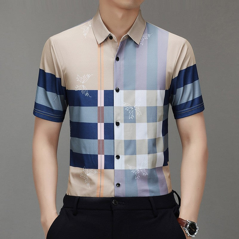 zd337-Men's ice silk elastic business short sleeves