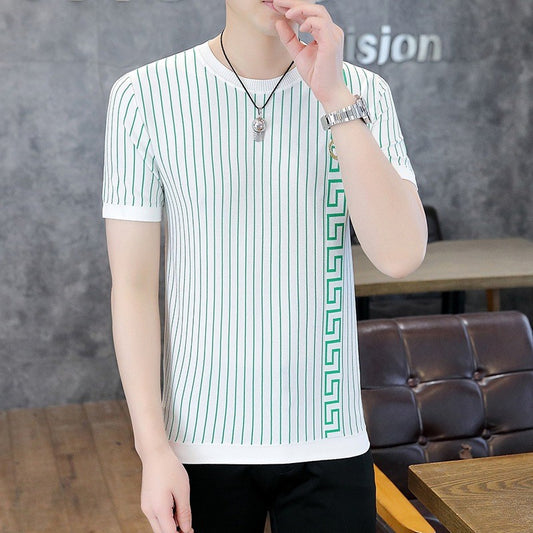 luu267-Men's knitted ice silk short-sleeved T-shirt