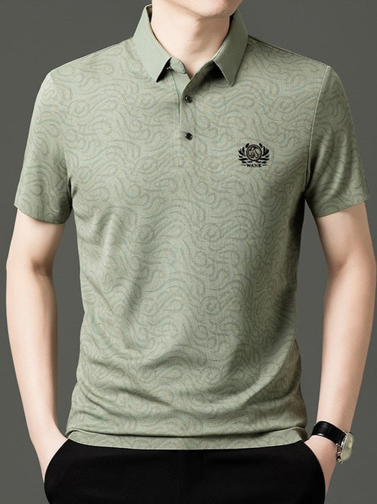 Summer Men's Striped Print Lapel Short Sleeve Polo Shirt