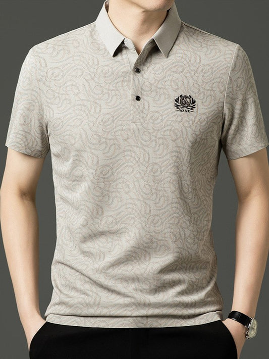 de812-Summer Men's Striped Print Lapel Short Sleeve Polo Shirt