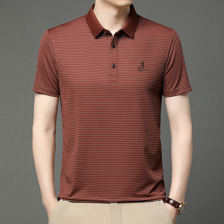 de814-Men's fashionable versatile striped short-sleeved POLO shirt