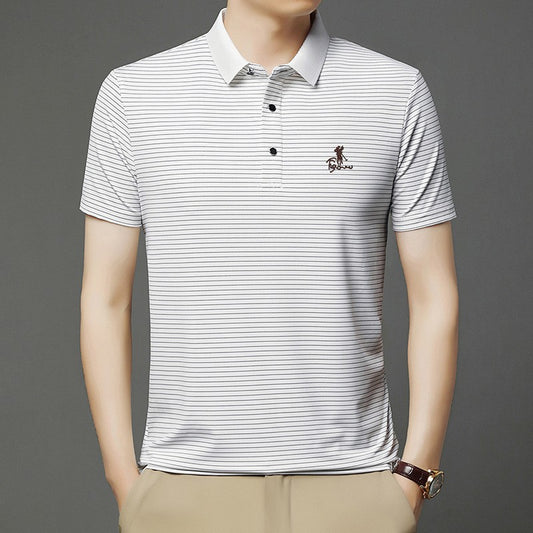 de814-Men's fashionable versatile striped short-sleeved POLO shirt