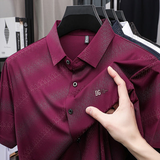 cf277-Men's summer embroidered business short-sleeved shirt