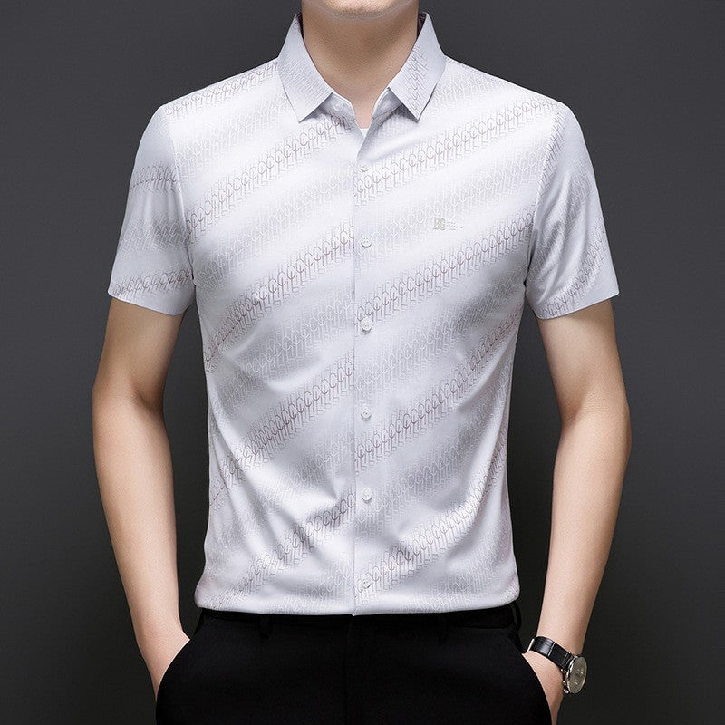 zd343-Men's summer embroidered business short-sleeved shirt