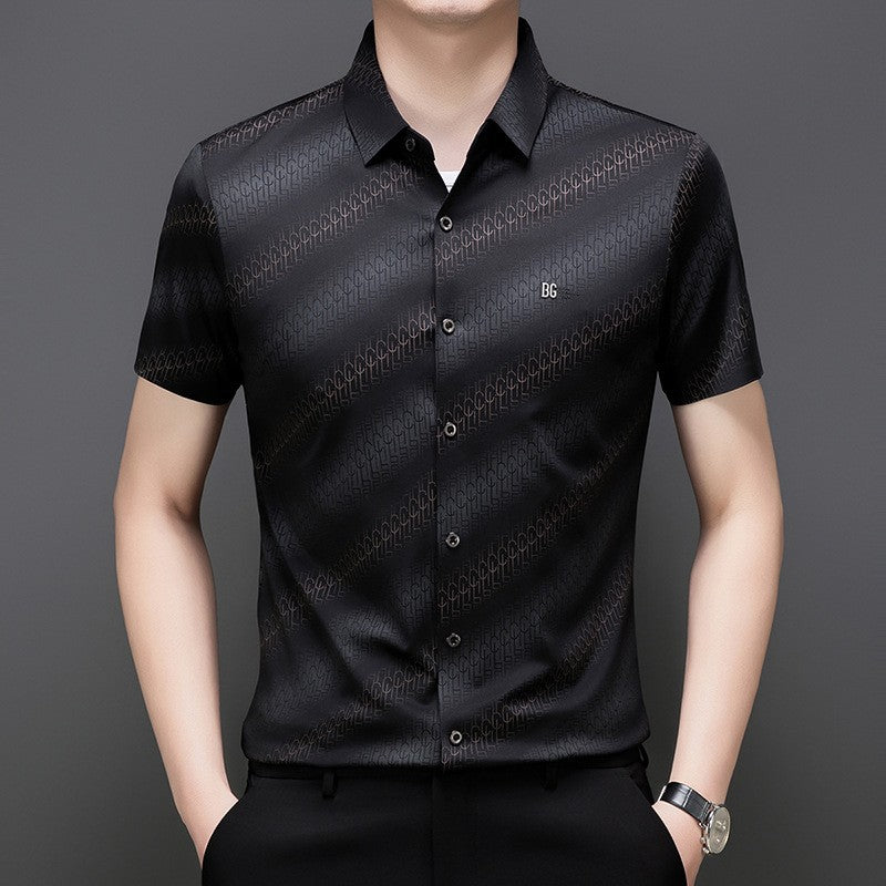 cf277-Men's summer embroidered business short-sleeved shirt