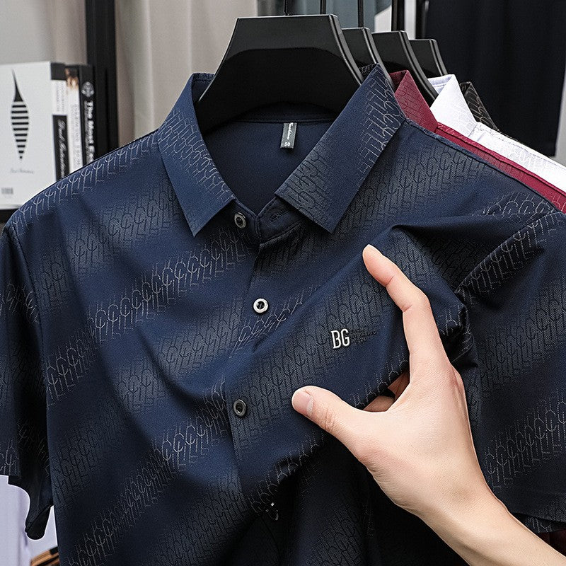 cf277-Men's summer embroidered business short-sleeved shirt
