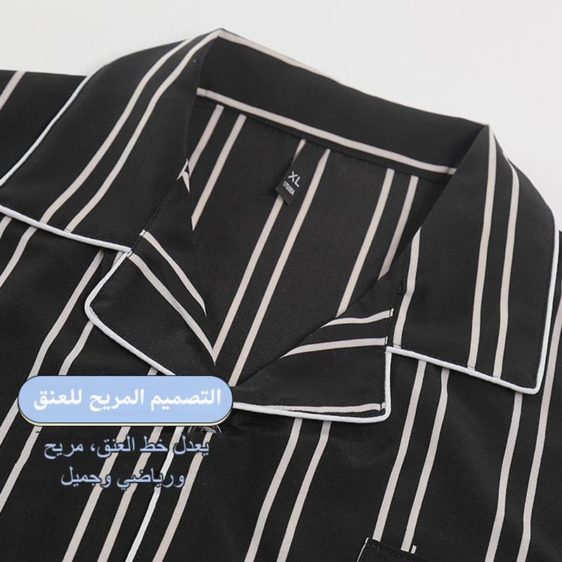 luu275-Men's short-sleeved thin black and white striped home wear suit
