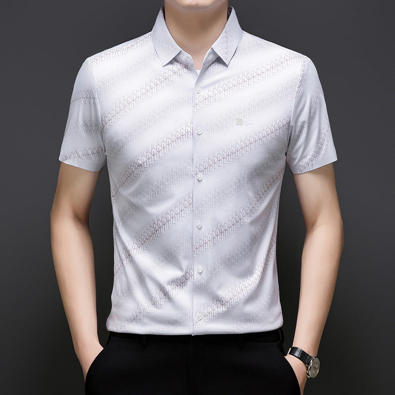 cf277-Men's summer embroidered business short-sleeved shirt