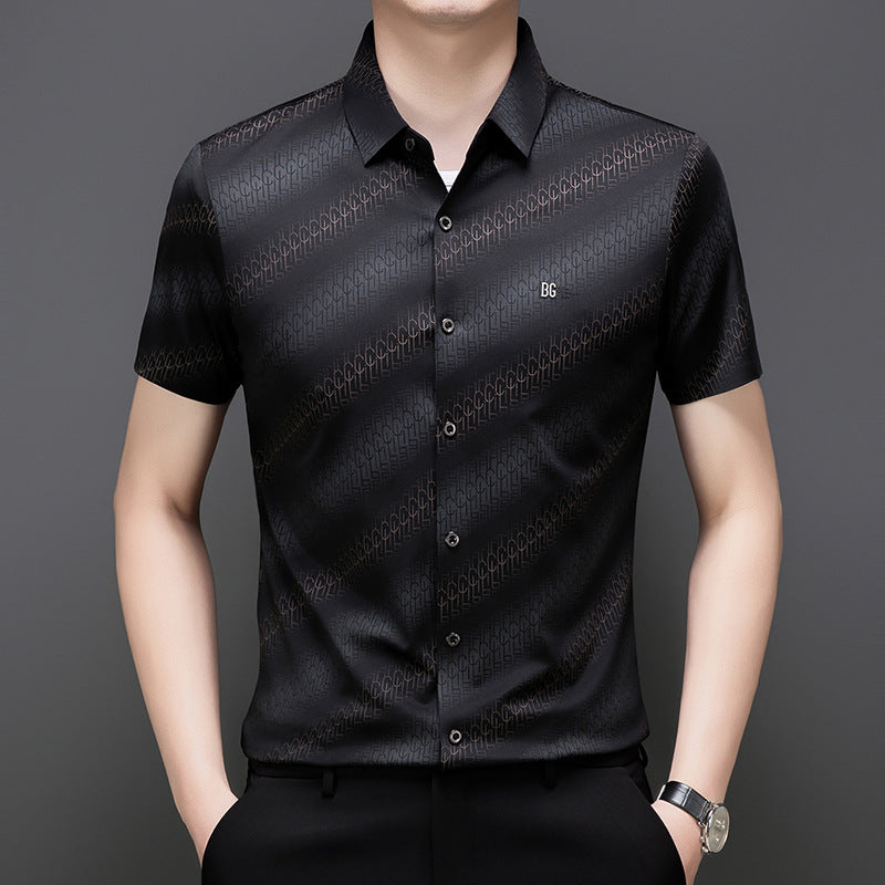 cf277-Men's summer embroidered business short-sleeved shirt