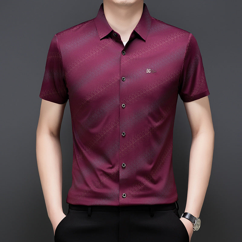 cf277-Men's summer embroidered business short-sleeved shirt