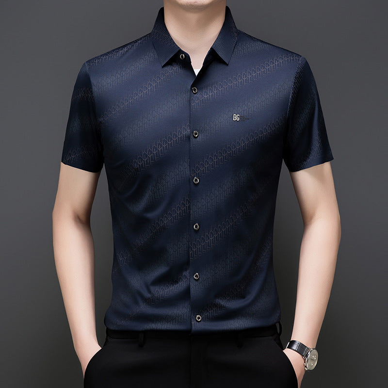 cf277-Men's summer embroidered business short-sleeved shirt