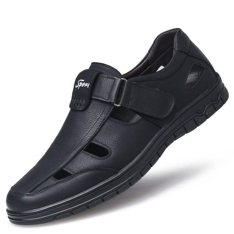 cow141-Men's summer genuine leather hollow breathable casual leather shoes
