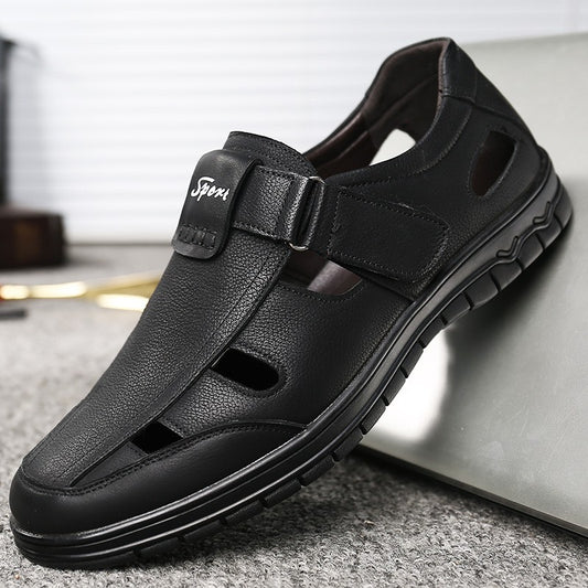 cow141-Men's summer genuine leather hollow breathable casual leather shoes