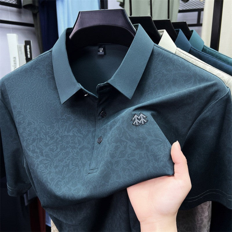 cf294-Men's summer business casual lapel short-sleeved T-shirt