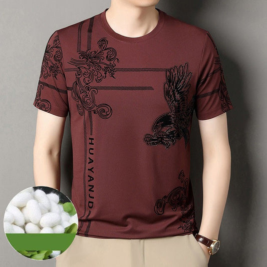 Silk Printed Fashion Men's Short Sleeve T-Shirt