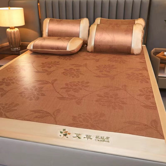 ae860-Summer three-piece ancient rattan mat bedding set
