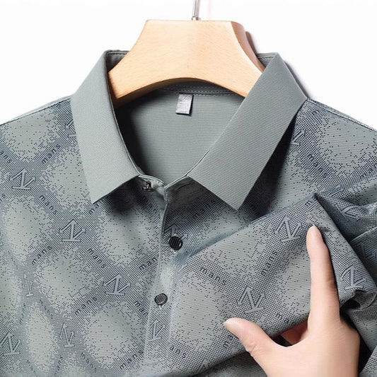Summer Men's Jacquard Lapel Short Sleeve Polo Shirt