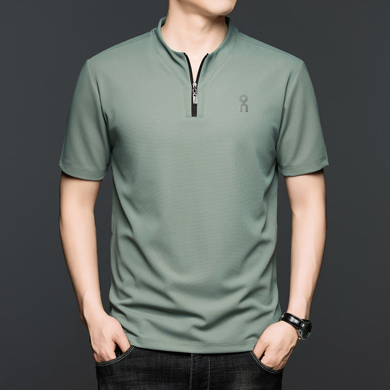 cf297-Fashion casual half zip short sleeve men's t-shirt