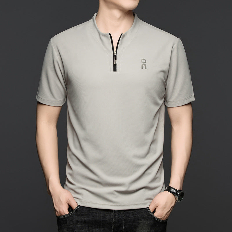 cf297-Fashion casual half zip short sleeve men's t-shirt
