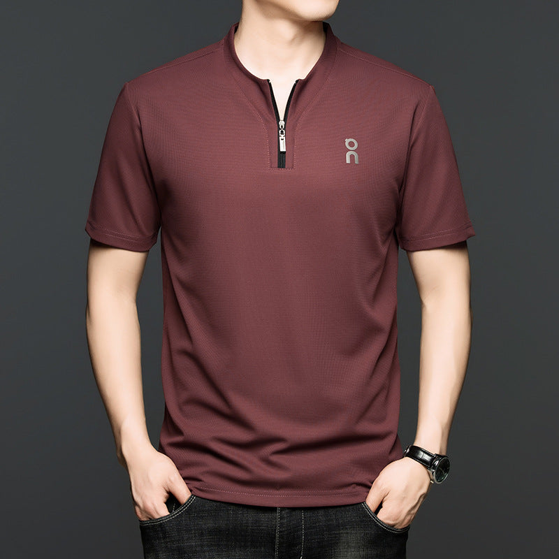 cf297-Fashion casual half zip short sleeve men's t-shirt