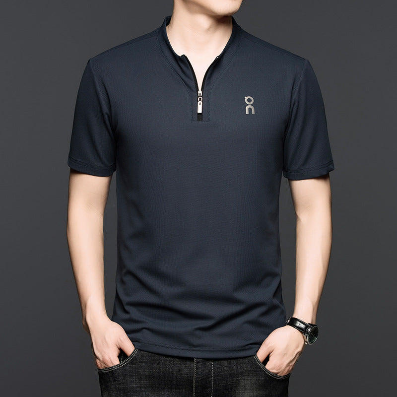 cf297-Fashion casual half zip short sleeve men's t-shirt